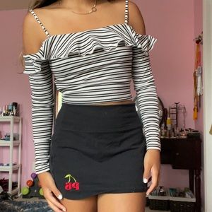 Black and white frill crop top